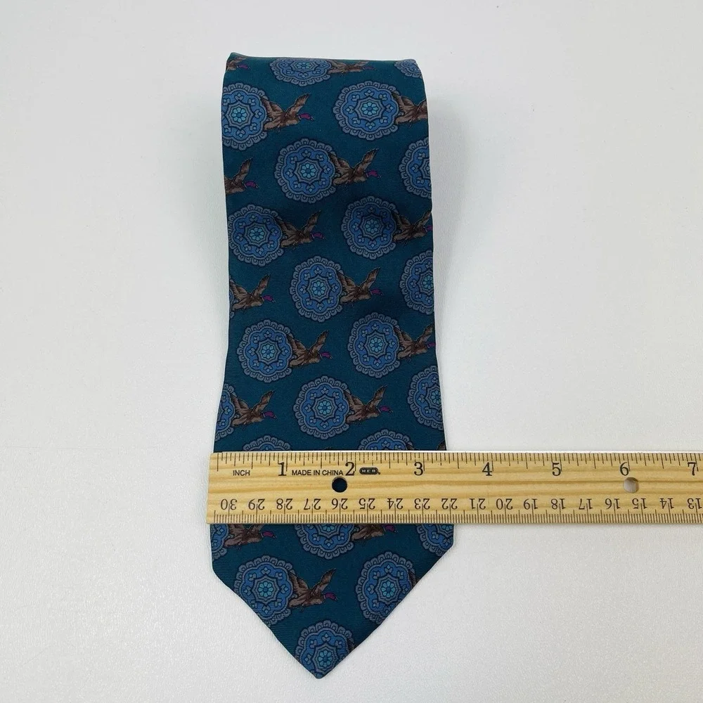 Vintage‎ Resilio Duck Season Geometric Mens Tie Dark Teal Burgundy